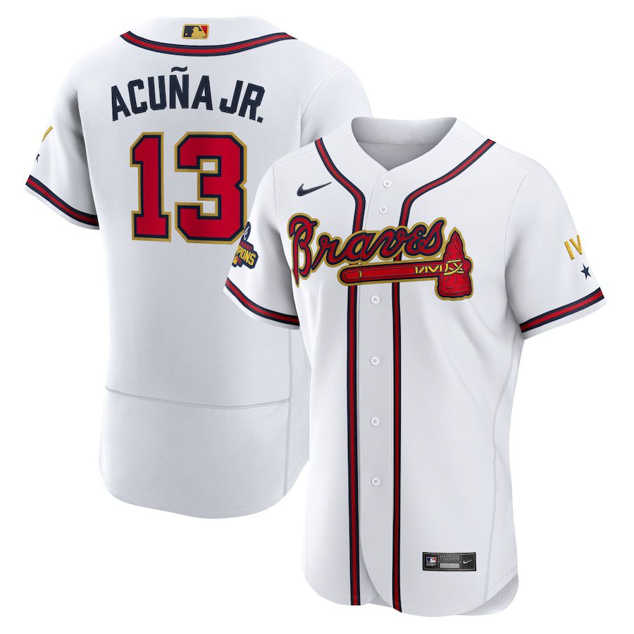 Custom Men Atlanta Braves #13 Ronald Acuna Jr. Nike White 2022 Gold Program Authentic Player MLB Jersey